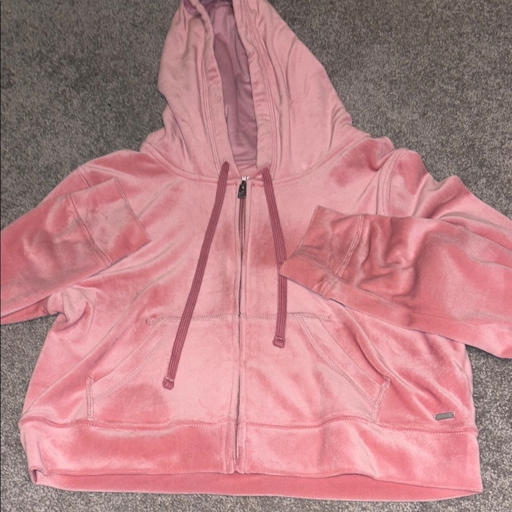 Hollister Pink Velour Zip-Up Hoodie